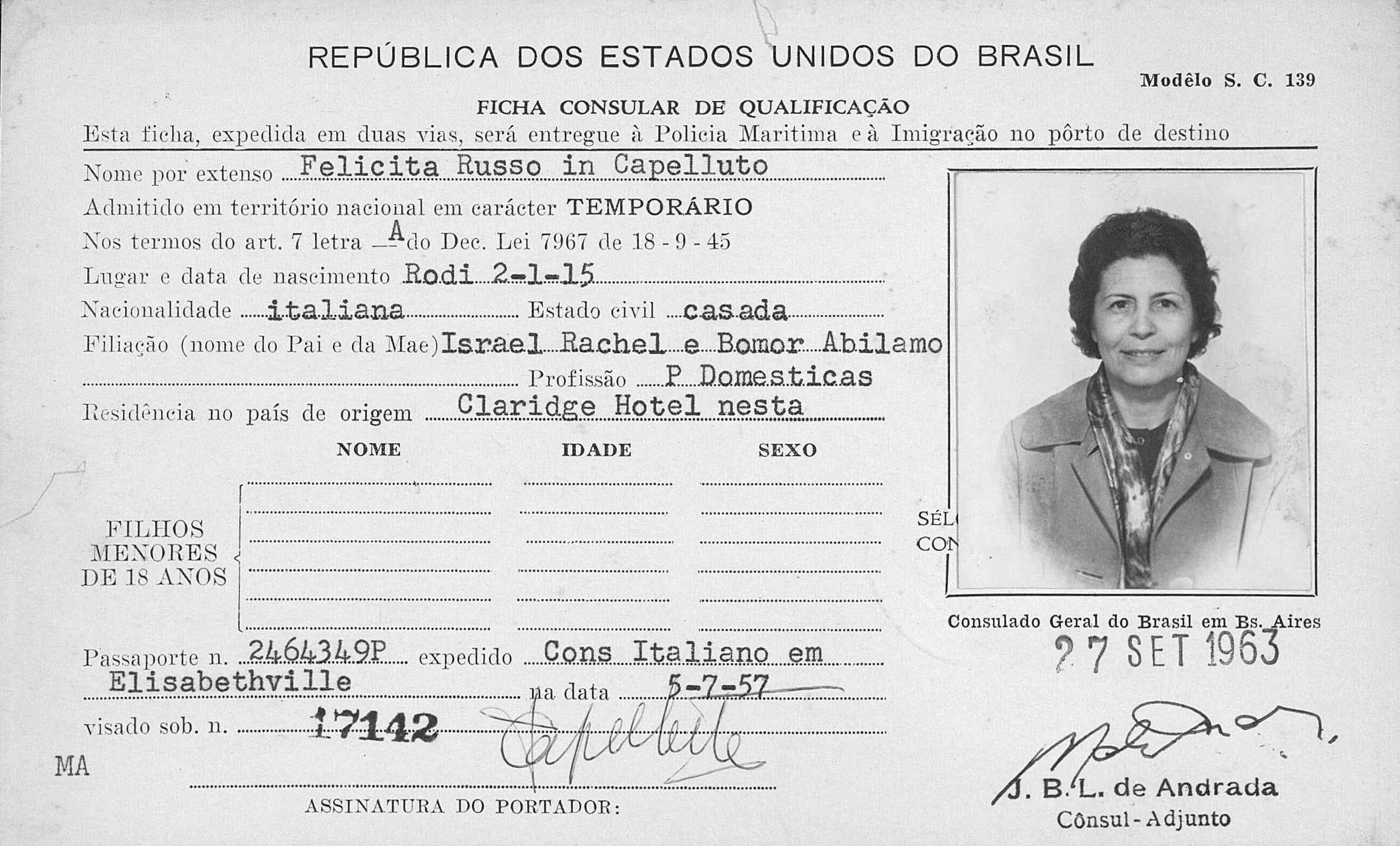 Archive photo Felicita__Russo__Capelluto_-_Brazilian_immigration_card.jpg